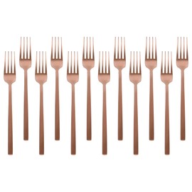 Argon Tableware Stainless Steel Dinner Forks - 19.5cm - Copper - 12x Dining Forks High Polished Metal Fork 12-Piece Table Fork Cutlery Set