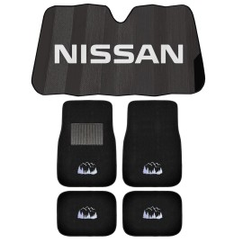 Plasticolor NEW MOUNTAIN 4pc Carpet Car Truck Floor Mat SET & NISSAN LOGO BLACK Sunshade