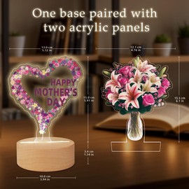 CNLITIHEKA 2pcs Mothers Day Gifts from Daughter Son Acrylic Night Light Gifts with Lily & Rose Flower Acrylic Night Lamp with Wooden Base Mothers Day Desk Decor.