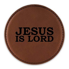 Jesus is Lord Drink Coaster Leatherette Round Coasters Christian Christ Religious v2 - Rawhide - Set of Six Round Coasters