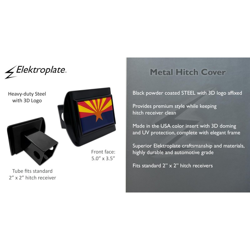 Elektroplate Arizona State Flag All Metal Black Hitch Cover for