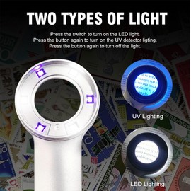 Handheld 60X Magnifier Loupe with UV & LED Lights Optical Coating Lens USB Rechargeable Jewelry Loupe Magnifying Glass for Jewellery, Rocks, Coins, Stamps, Antique, Watch Repairs