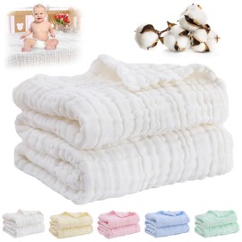 Muselinas para Niños y Niñas,manta de muselina de105*105cm,algodón gasa de burbujas compacta peinada de 40 unidades de seis ，mantas envolventes,manta de recepción ultrasuave y transpirable (blanco)