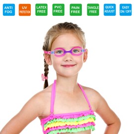 RUIGAO Toddler Goggles 3 Year old, Toddler Swim Goggles No Hair Pull, Pink Goggles for Toddler Girls