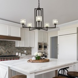 ZCPULS Sputnik Chandeliers for Dining Room,Modern 5-Light Black Luxury Crystal Pendant Light, Kitchen Ceiling Island Light Fixtures Over Table with Luxury Crystal Glass Cube Shape for Living Room