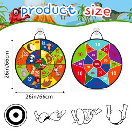 Amzeeniu 66 cm Velcro Dartboard Children's Dart Game Double-Sided Foldable Velcro Ball Game with 12 Sticky Balls 6 Arrows and 2 Hooks Throw Game Board School Games Children Gifts Toy