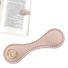 Estivaux Leather Magnetic Bookmarks for Women Men, Capital Letters Bookmark Monogram Book Marker Clip with Gold Initials Pink Leather Bookmark Charm for Book Lover Readers (Letter C)