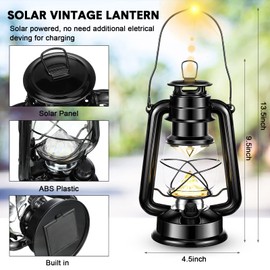 4 Pcs LED Vintage Lanterns Battery Operated Warm White Old Hurricane Lantern Antique Metal Hanging LED Lamp with Dimmer Switch for Indoor Table Outdoor Camping Lighting(Black)