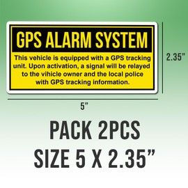 (2pcs) Alarm System Stickers This Vehicle is Equipped with A Tracking Unit Yellow Stickers Vinyl Size 5x2.35in