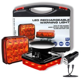 WINECO 2Pcs Rechargeable Flashing Lights for Vehicles, Super Magnetic Strobe Hazard Lights, Amber Led Warning Beacon Emergency Light for Trucks Bus Tractor Oversize Trailer AMBER