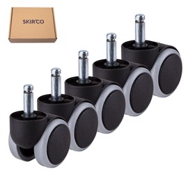 SKIR'CO (5 pcs) 50 mm Rubber Chair Wheels, Rolling Office Chair Castors, Replacement Casters, Swivel Wheels, Universal Long Stems (5, Ø 10 mm)