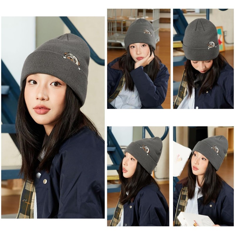 Weuiean GOZZ-95 Dog Embroidered Knit Hat, Ribbed Knit Cap, Men's,
