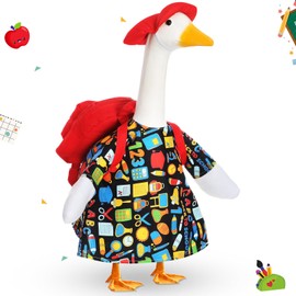 FuWeave Back to School Porch Goose Outfit Set for 23'' Plastic Statue Lawn Porch Goose Clothes with Schoolbag First Day of School Costume for Indoor Outdoor Patio Yard Lawn Art Decor(Classic)