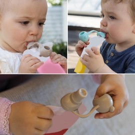 Squeezy drinking attachment for squeeze bags, leak-proof 2 pieces mouthpiece with sealing cap (2 pieces mix bear/penguin)
