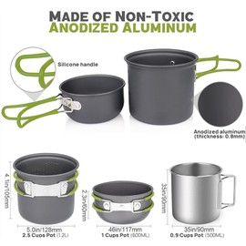 8-Piece Camping Cookware Set, Camping Pot Made of Aluminium, Lightweight Pot Pan Set, Camping Tableware for 2 People, Camping Tableware for Hiking, Fishing, Picnic (Green)