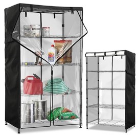 Exokugo Wire Shelf Cover,Heavy Duty 100% Waterproof Shelving Cover for Wire Shelves,Outdoor Storage Standing Shelf Units Covers for Wire Rack,30" W x 14" D x 62" H,Black with Clear Front.