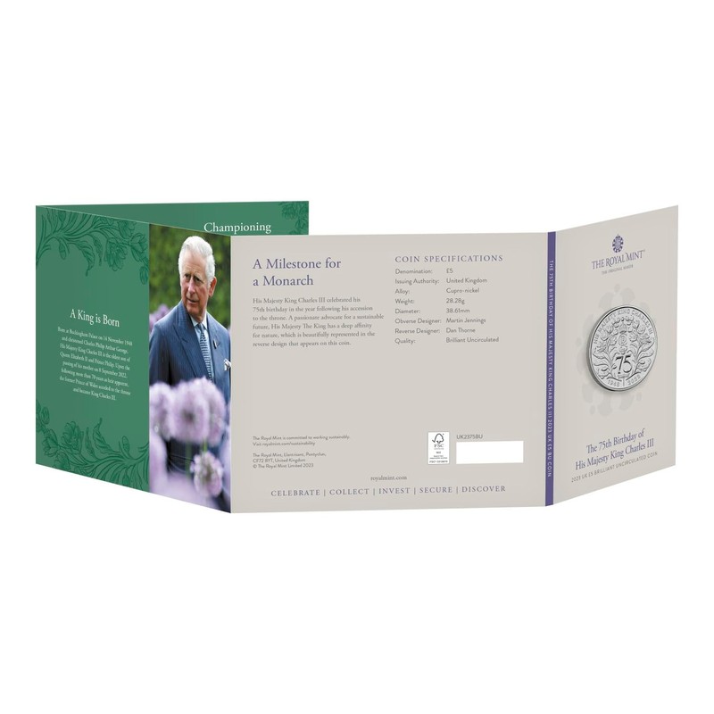 2023 King Charles III 75th Birthday UK £5 Brilliant Uncirculated