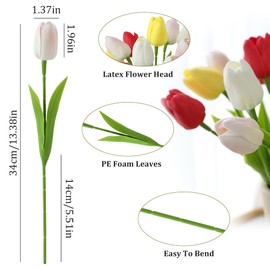 LILUYTO 20PCS Artificial Tulips Real Touch Multicolor Faux Flowers 13.3" PU Fake Tulips for Home, Kitchen, Office, Wedding, Party (Mixed)