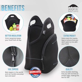 Nordic By Nature Neoprene Lunch Bag for Women & Lunch tote for Kids Insulated Lunch bag Reusable Washable Extra Thick Neoprene & Soft Cotton Feel, Premium Stitching, Outside Pocket, (M) Lagoon