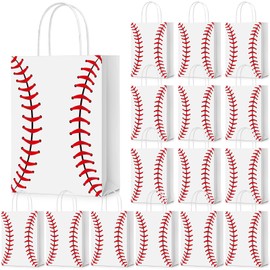 Geyoga 50 Pcs Baseball Goodie Gift Bags Bulk 8.3 x 6 x 3'' with Handles Baseball Sports Themed Paper Bags for Birthday Party Favors Supplies Decorations