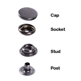 Trimming Shop 15mm Press Studs Snap Fasteners Poppers Heavy Duty No Sew Metal Buttons Four Part Fasteners for Repair Clothing, Leather Jacket, DIY Arts & Craft Projects, Gunmetal, 100pcs