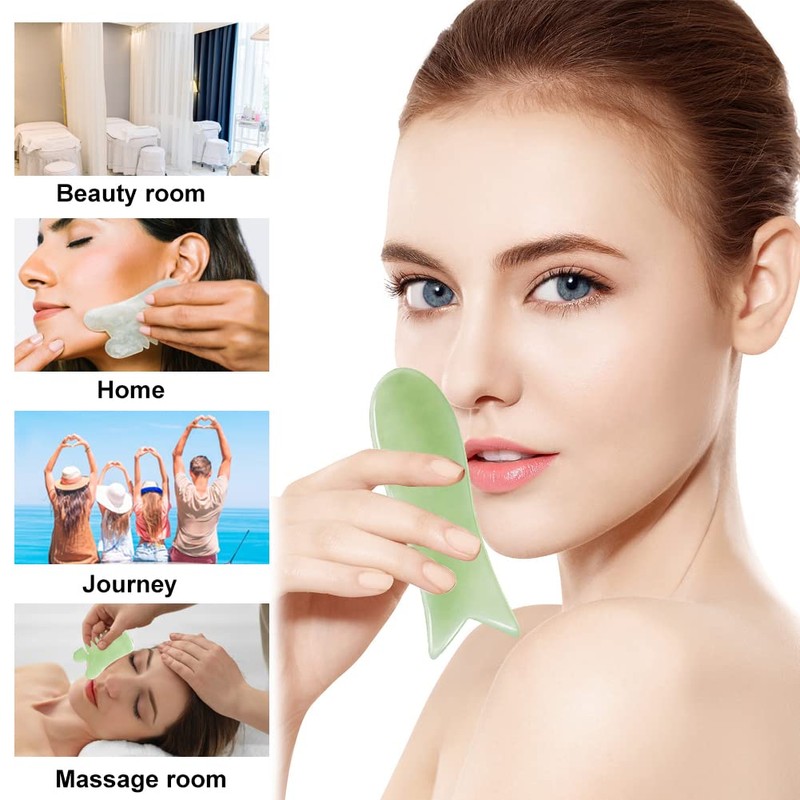 EQLEF Jade Gua Sha Scraping Massage Tool 2 Pcs Natural