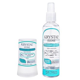 KRYSTAL STONE DUO Pack - Desodorante Natural Neutro. Líquido 250ml + Sólido 120g. Sin Aluminio ni Parabenos, Hipoalergénico