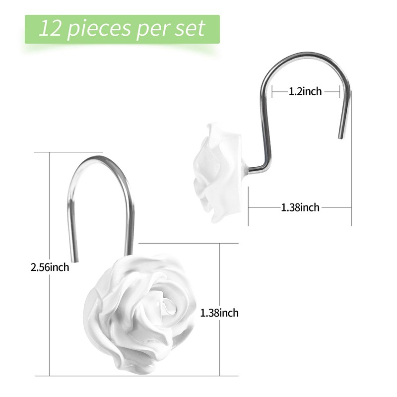 Litabel Rose Shower Curtain Hooks 12PCS,Rose Home Decorative Shower Curtain