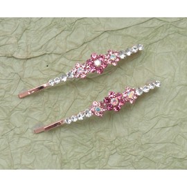 Ruwado 2 Pcs Rhinestones Bobby Pin with Small Flower Vintage Crystal Metal Colorful Hair Pins for Women Parties Theme Wedding Hair Decoration Supplies (Pink)