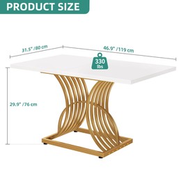 YITAHOME Dining Room Table 47 Inch Rectangle Dining Table for 4 Modern Kitchen Table White Dinner Table with Gold Leg for Home Dining Room Kitchen Apartment Restaurant, White and Gold