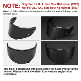 PSLER 2023 New K3 Visor K3 Tinted Visor New K3 Face Shield for K3 DOT(E2206) Helmet 2023 Model,Only for S/M/L K3 Helmet Size,Deep Black