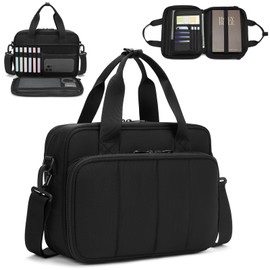 Bible Cover Case for Women - Bible Bag Study Supplies & Journaling Kit with 12 Highlighters & 75 Tabs, Puffer Book Carrying Case Tote Bag with Shoulder Strap, Christian Gifts for Women & Men, Black