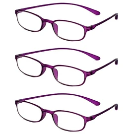 Calabria 718 Flexie - Gafas de lectura ovaladas para hombres y mujeres, con montura TR-90 flexible, ligera, duradera, Violeta (paquete de 3), (MM) 47-17-140
