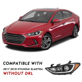 TUSDAR Fits For 2017 2018 Hyundai Elantra without DRL Headlight Assembly, 17 18 Elantra Headlamp 92101F3000, 92102F3000, HY2502206, HY2503206, Driver Side, Not fit GT Models
