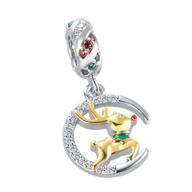 QeenseKc Christmas Elf Deer Charm Gold Reindeer Crystal Bead for European Bracelet Gift for Women