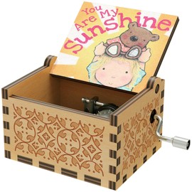 You are My Sunshine Bear Wood Music Boxes,Wooden Hand Crank Engarved Antique Musical Box Gift for Children/Friends/Lovers/Mother,Valentine/Birthday/Christmas Day Presents (Wood-Bear)