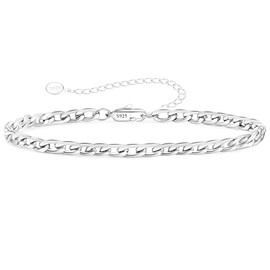 Esrael 925 Solid Sterling Silver 3/5 mm Cuban/Figaro Chain Bracelet for Women Adjustable 6.5-8.5 Inch Robust Non-Fading Bracelet Jewellery Gifts, Sterling Silver, No gemstone