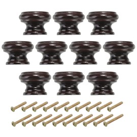 PATIKIL 1-1/8 Inch Knobs, 10 Pieces Round Drawer Knobs, Wooden Handles, Knobs, Drawer Handles with Screws for Kitchen Cabinet, Furniture Door, Dark Brown