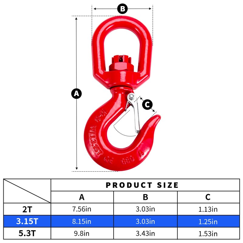 Leero 3 Tons Swivel Lifting Hook, Heavy Duty G80 Self