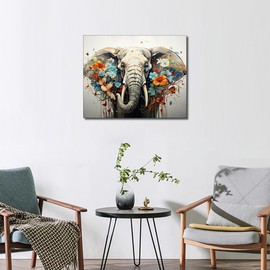 Colour by Numbers Coloured Animals, Colour by Number for Adults, Coloured Elephant Wall Canvas Art, Colour by Numbers for Adults, Colour by Number Kit for Adults, 16 x 20 Inch (Frameless)