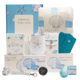 The Love Crate Co. Self Care Gifts for Women. 15pc Gift Box Filled with Ocean Themed Beach Lover Gifts for Her. Thinking of You, Surgery Wellness Kit, Get Well Soon Basket, Birthday Package for Woman