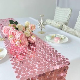 JYFLZQ - Camino de mesa con lentejuelas rosadas, 12 x 108 pulgadas, 1 paquete de caminos de mesa metálicos con purpurina para cumpleaños, bodas, fiestas de Navidad, eventos