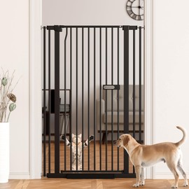 LuxTrsde Extra Tall Cat Gate 55.1" for Doorways, 30.1-33.8" Wide Baby Dog Pet Gate for Indoor Stairs, 1.37" Gap No Drilling Auto Close High Pressure Mounted for Kitchen/Hallways, Black