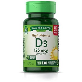 Nature's Truth Vitamin D3 5000 IU Softgels 130 Count | High Potency Vitamin D | Non-GMO, Gluten Free