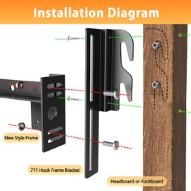 4 PCS #711 Bed Frame Bolt On to Hook On Conversion Brackets for Headboard or Footboard, Hook on Bed Rails Brackets, Extra Heavy Duty Hook Plate Adapter, Headboard Attachment Kit with Hardware, Black