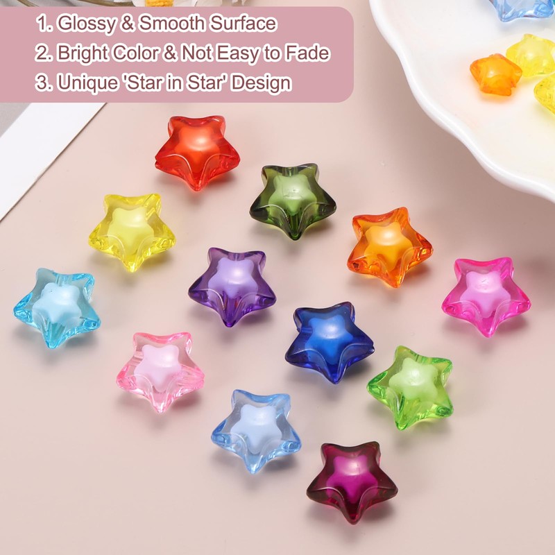 HARFINGTON 250pcs Acrylic Star Beads, 11mm Star-Shaped Pony Loose Spacer
