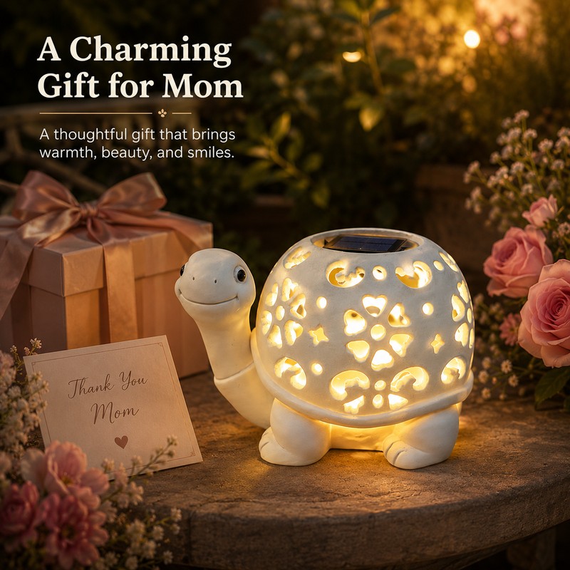 Solar Turtle Garden Statue with LED Light for Outdoor Décor