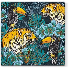 Tiger Napkins, Toucan Napkins WILD NATURE Paper Lunch Napkins 40pcs, Tropical Napkins, Safari Napkins, Tropical Leaf Napkins, Birthday Party, Zoo Napkins, Decorative Paper Napkins