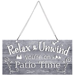 Outdoor Patio Sign Decoration Metal Patio Signs Decor for Backyard Porch Wall Art Balcony Gazebo Accessories Relax Placard for Summer Outside Decorations (12 x 6",Gray)