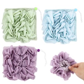 3 Pcs Soap Bar Loofah, 2 in 1 Bar Soap Loofah Pouch Holds Bar Soap-Exfoliation Mesh Shower Ball (Purple+Blue+Green)